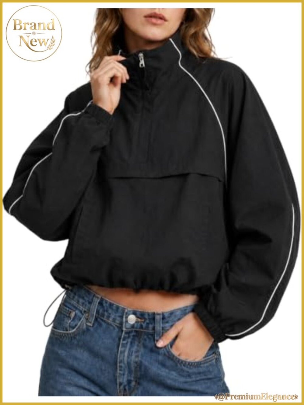 Women's Cropped Windbreaker Jacket Lightweight Half Zip Track Hiking